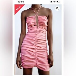 Zara pink ruched halter dress